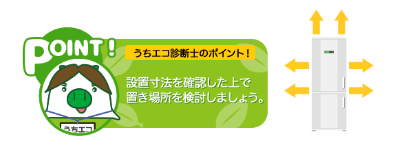 うちエコ診断士のポイント！設置寸法を確認した上で置き場所を検討しましょう。