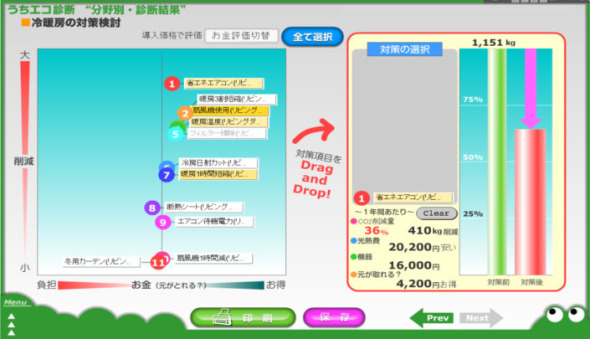 冷暖房の対策検討画面