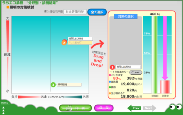 照明の対策検討画面