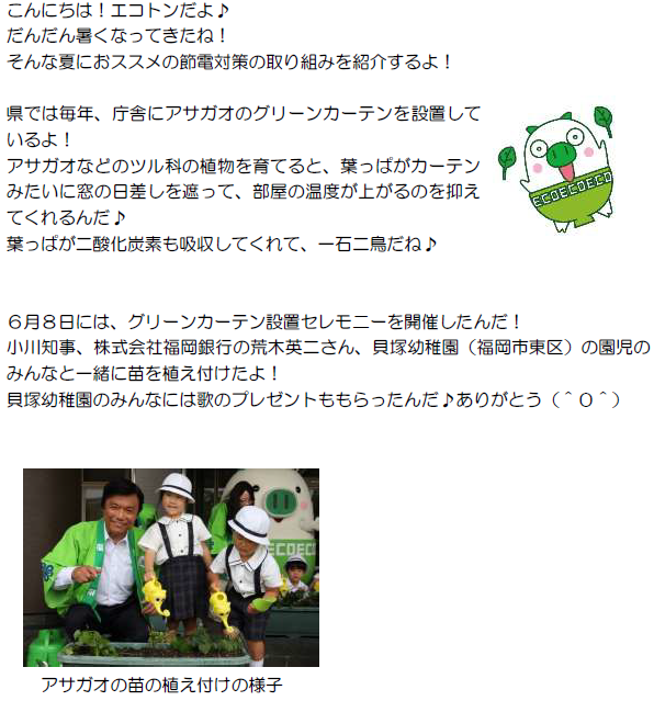 県庁舎グリーンカーテン設置セレモニーを開催したよ ふくおかエコライフ応援サイト 福岡県 福岡県地球温暖化防止活動推進センター
